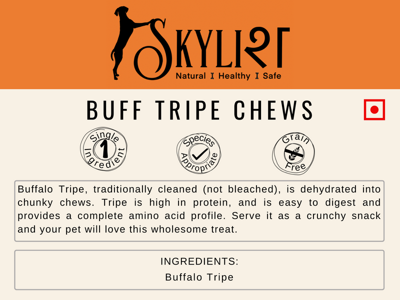 Buff Tripe Chews, Single Ingredient, Single Protein, Species Appropriate, Gluten Free, No Preservatives